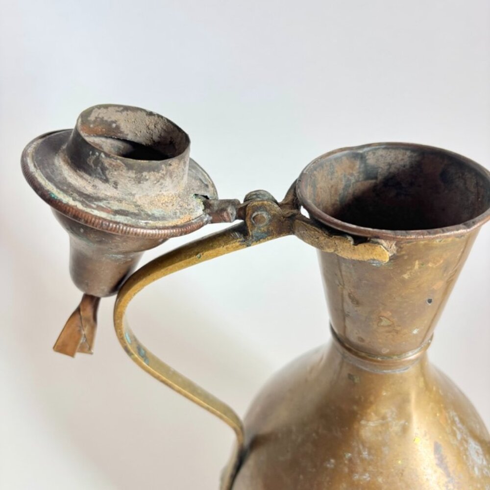Vintage 19th Century Brass Ewer Pitcher - Middle Eastern Handcrafted Decor - Picture 4 of 9